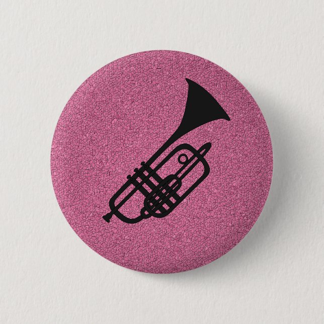 Trumpet silhouette cartoon button (Front)