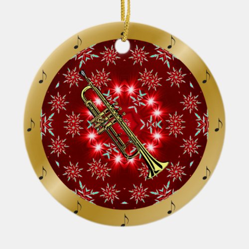 Trumpet  Silver  Red Gold  Christmas  Ceramic Ornament