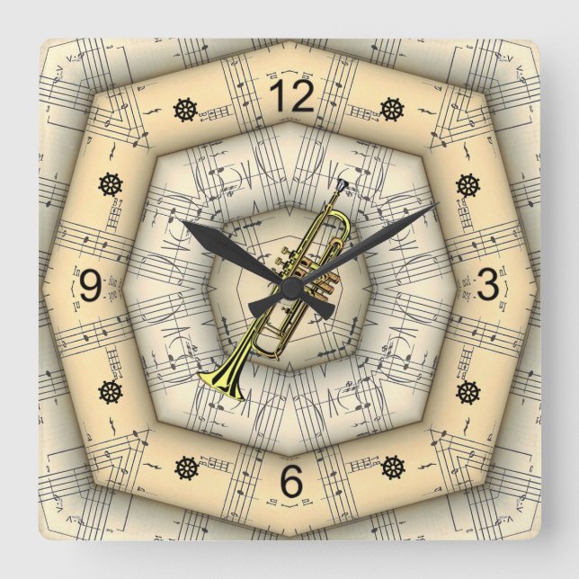 Trumpet ~ Strange Musical Design ~ Unique ~ Square Wall Clock (Front)
