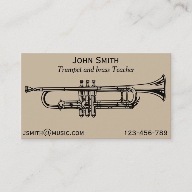 Trumpet teacher brass instrument music tutor business card (Front)