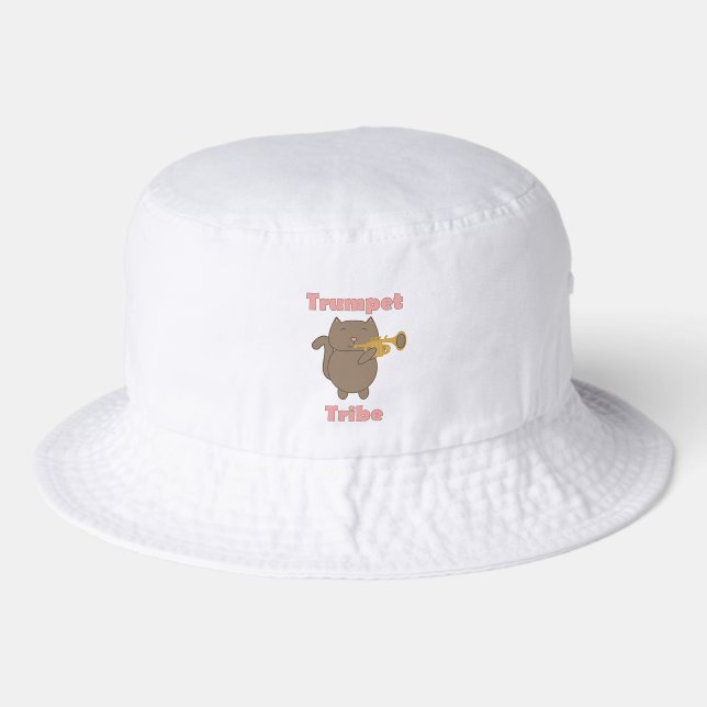 Trumpet Tribe Brown Cat Pink Bucket Hat (Front)