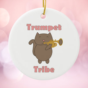 Trumpet Tribe Brown Cat Pink Ceramic Ornament