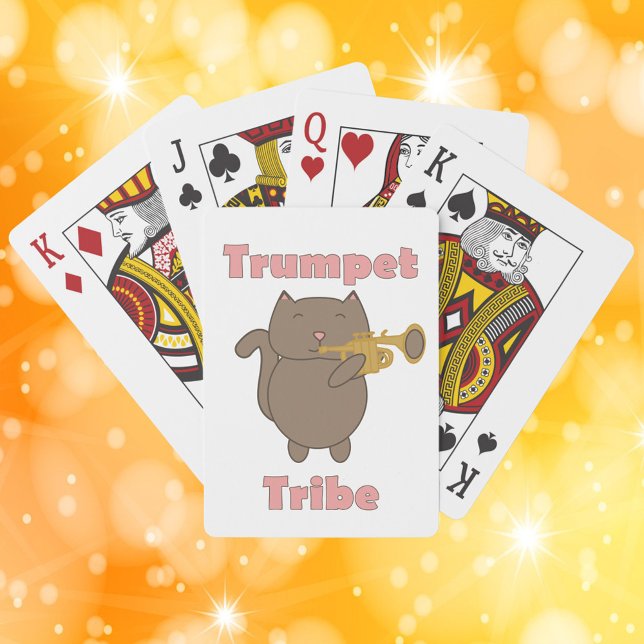 Trumpet Tribe Brown Cat Poker Cards (A deck of playing cards featuring a brown cat playing the trumpet with the words trumpet tribe.)