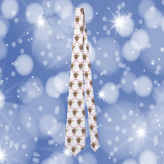 Trumpet Tribe Cat Music Neck Tie (A tie featuring a trumpet playing cat and the words trumpet tribe)