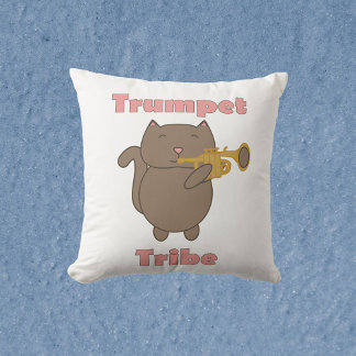 Trumpet Tribe Cat Musician Throw Pillow