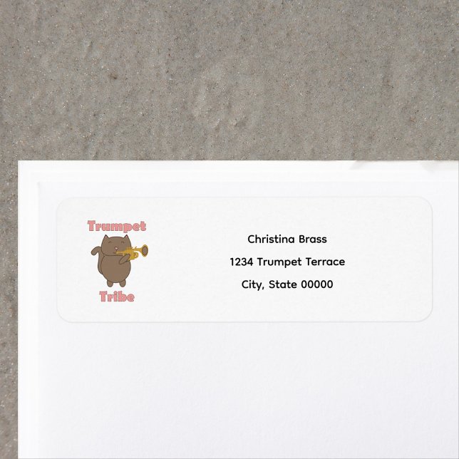 Trumpet Tribe Cat Personalize Return Address Label (A return address label featuring a cat playing the trumpet and the words trumpet tribe.  )