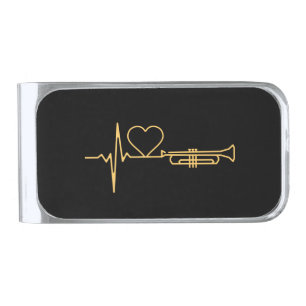 Trumpet - Trumpet Heartbeat Gift Silver Finish Money Clip