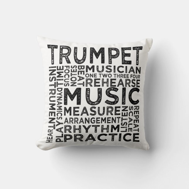 Trumpet Typography Throw Pillow (Front)