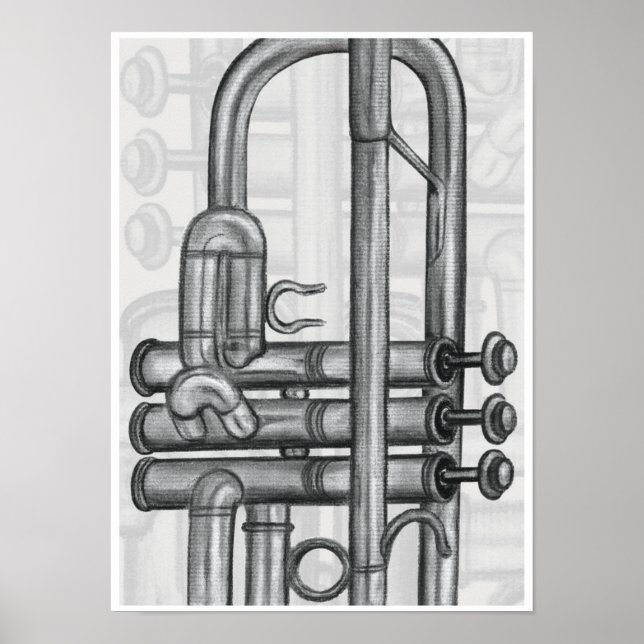 Trumpet Valves in Charcoal Music Art Print (Front)