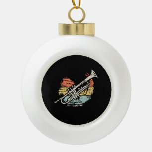 Trumpet Vintage  Ceramic Ball Christmas Ornament