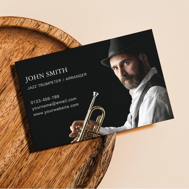 Trumpeter Custom Photo Modern Black  Business Card (Creator Uploaded)