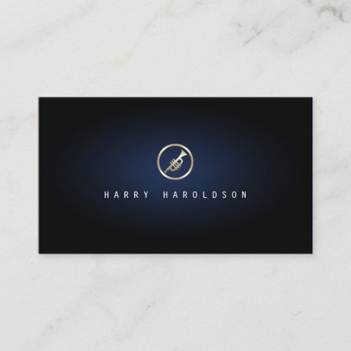 Trumpeter Elegant Gold Trumpet Icon Blue Glow Business Card