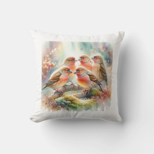 Trumpeter Finches 030624AREF125 _ Watercolor Throw Pillow