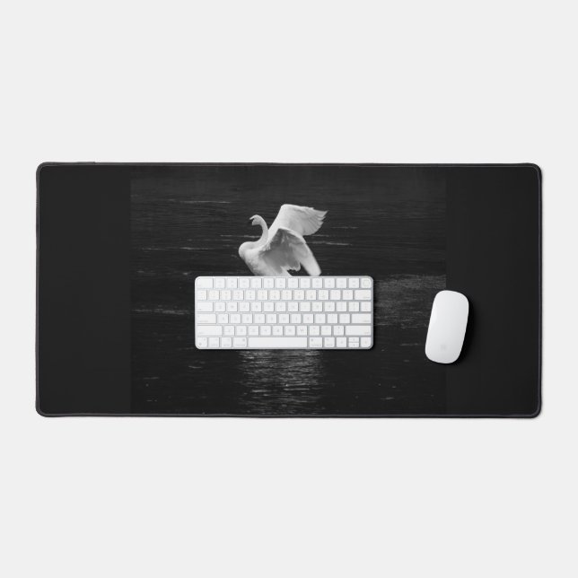 Trumpeter Swan b/w Desk Mat (Keyboard & Mouse)
