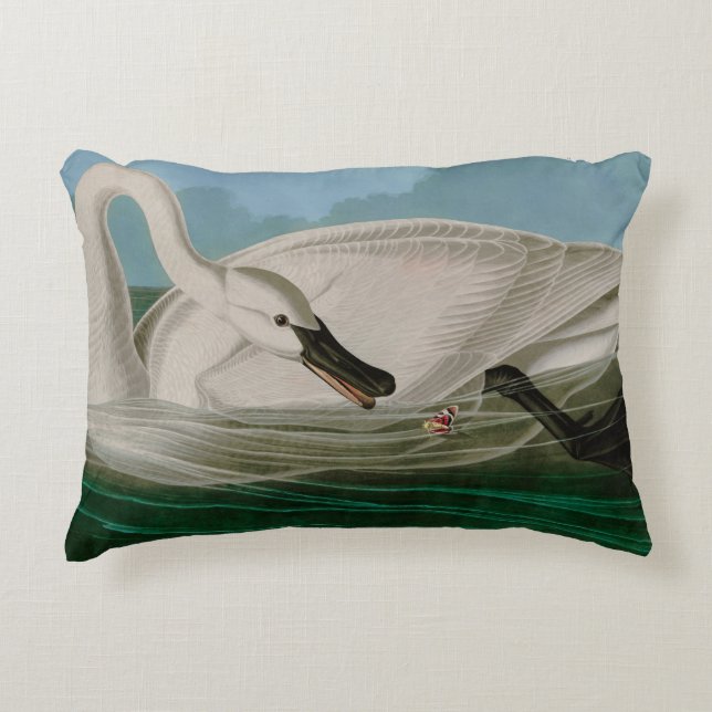 Trumpeter Swan Birds of America Audubon Print Accent Pillow (Front)