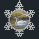 Trumpeter Swan Snowflake Pewter Christmas Ornament<br><div class="desc">This item features my painting of a Trumpeter Swan who is peacefully swimming through a lake.</div>