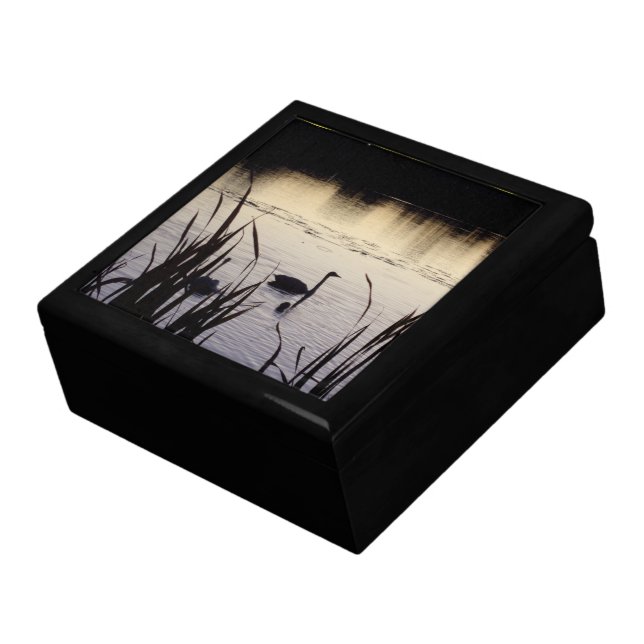 Trumpeter Swans at Dusk Wooden Keepsake Box (Side)