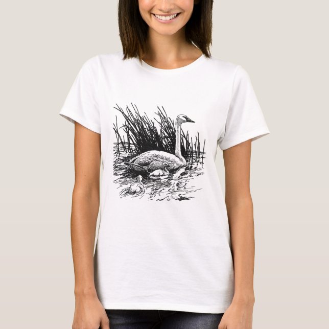 Trumpeter Swans Illustration (line art) T-Shirt (Front)