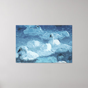 Trumpeter Swans in Morning Fog Abstract Canvas Print
