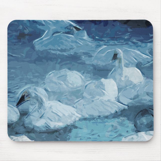 Trumpeter Swans in Winter Abstract Impressionism Mouse Pad (Front)
