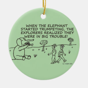 Trumpeting Elephant Ceramic Ornament