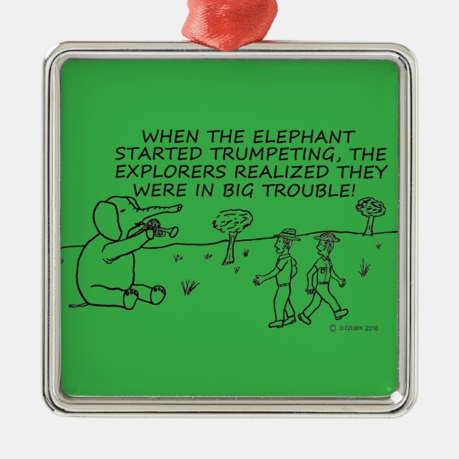 Trumpeting Elephant Metal Ornament (Front)