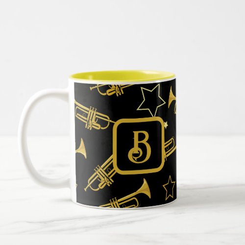 Trumpets and Stars Monogram Two_Tone Coffee Mug