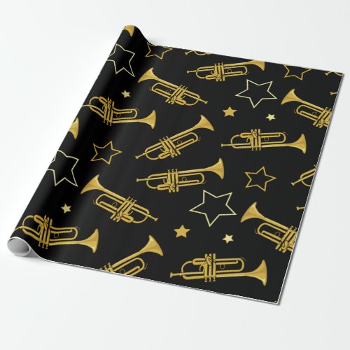 Trumpets and Stars Musical Instrument Wrapping Paper