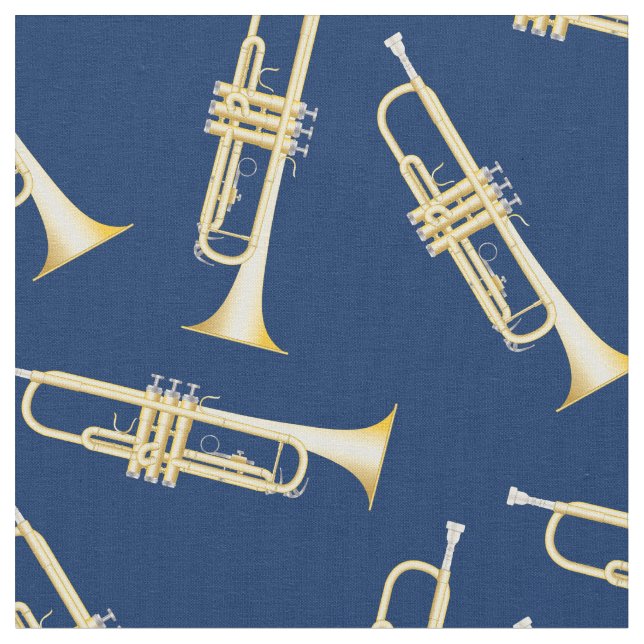 Trumpets Music Musician Room Decor Blue Fabric (Close Up)