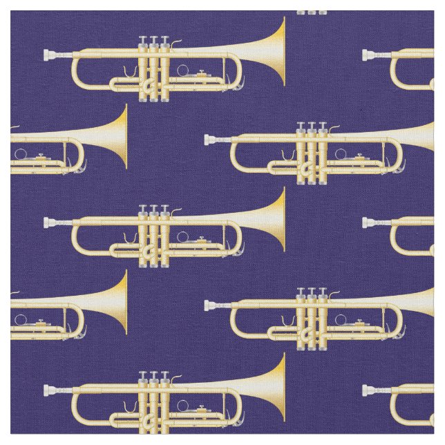 Trumpets Music Musician Room Decor Blue Fabric (Close Up)