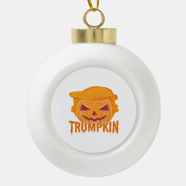 Trumpkin Classic – Pumpkin President Style Ceramic Ball Christmas Ornament (Front)