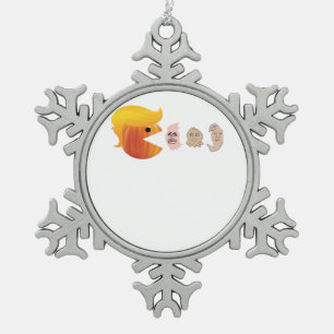 Trumpkin Eating Democrats Classic – Satirical Hall Snowflake Pewter Christmas Ornament