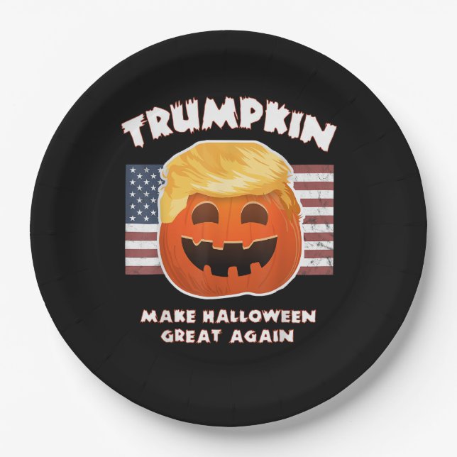 Trumpkin Funny Pumpkin Pie Pun Usa Liberals Hallow Paper Plates (Front)
