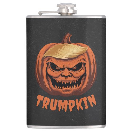 Trumpkin _ Grinning Donald Trump Halloween Pumpkin Flask