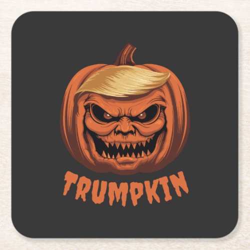 Trumpkin _ Grinning Donald Trump Halloween Pumpkin Square Paper Coaster