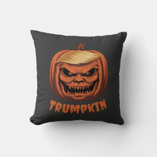 Trumpkin _ Grinning Donald Trump Halloween Pumpkin Throw Pillow