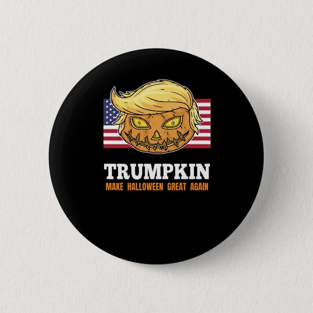 Trumpkin Halloween Pumpkin With Flag Scary Design  Button (Front)