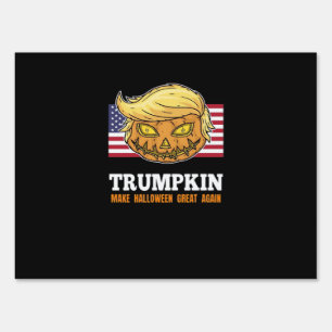Trumpkin Halloween Pumpkin With Flag Scary Design Sign