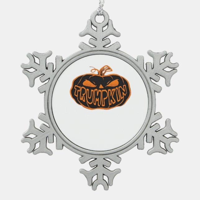 Trumpkin Halloween Snowflake Pewter Christmas Ornament (Front)