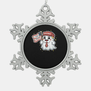 Trumpkin, I Always Get Ghosted, Halloween, Spooky, Snowflake Pewter Christmas Ornament