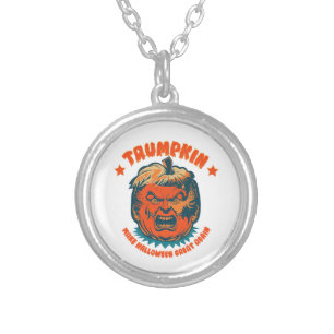 trumpkin make halloween great again funny silver plated necklace
