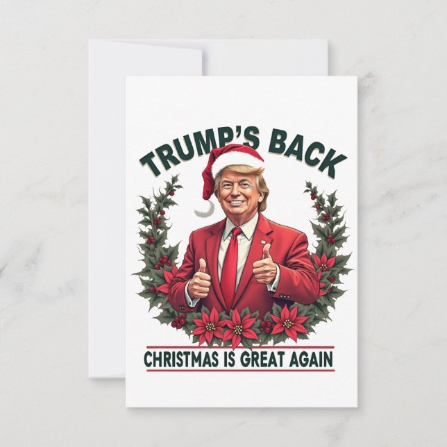 Trump's Back Christmas Is Great Again Santa Thank You Card (Front)