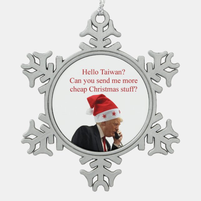 Trump's Christmas call to Taiwan Snowflake Pewter Christmas Ornament (Front)