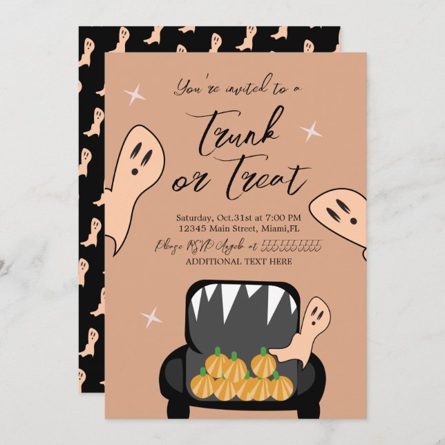 Trunk a Treat Halloween Ghost  Invitation (Front/Back)