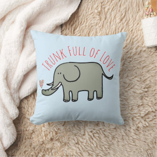 Trunk Full of Love Cute Elephant Doodle Throw Pillow