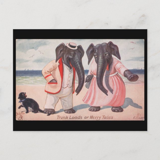 Trunk loads of merry tales - elephants postcard (Front)