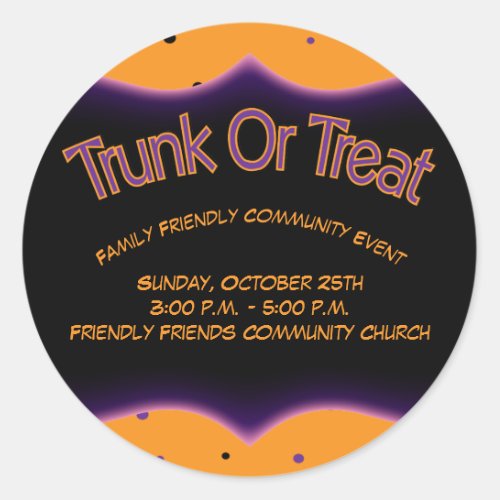 Trunk or Treat Community Church Family Friendly Classic Round Sticker