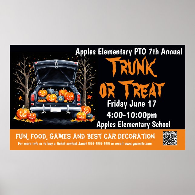Trunk or treat Fundraiser PTO PTA Church Banner Poster (Front)
