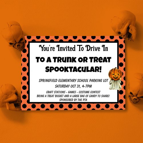 Trunk or Treat Halloween dotted party invitation