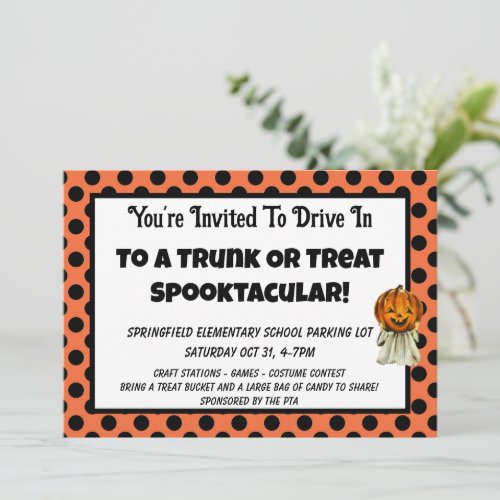 Trunk or Treat Halloween dotted party invitation